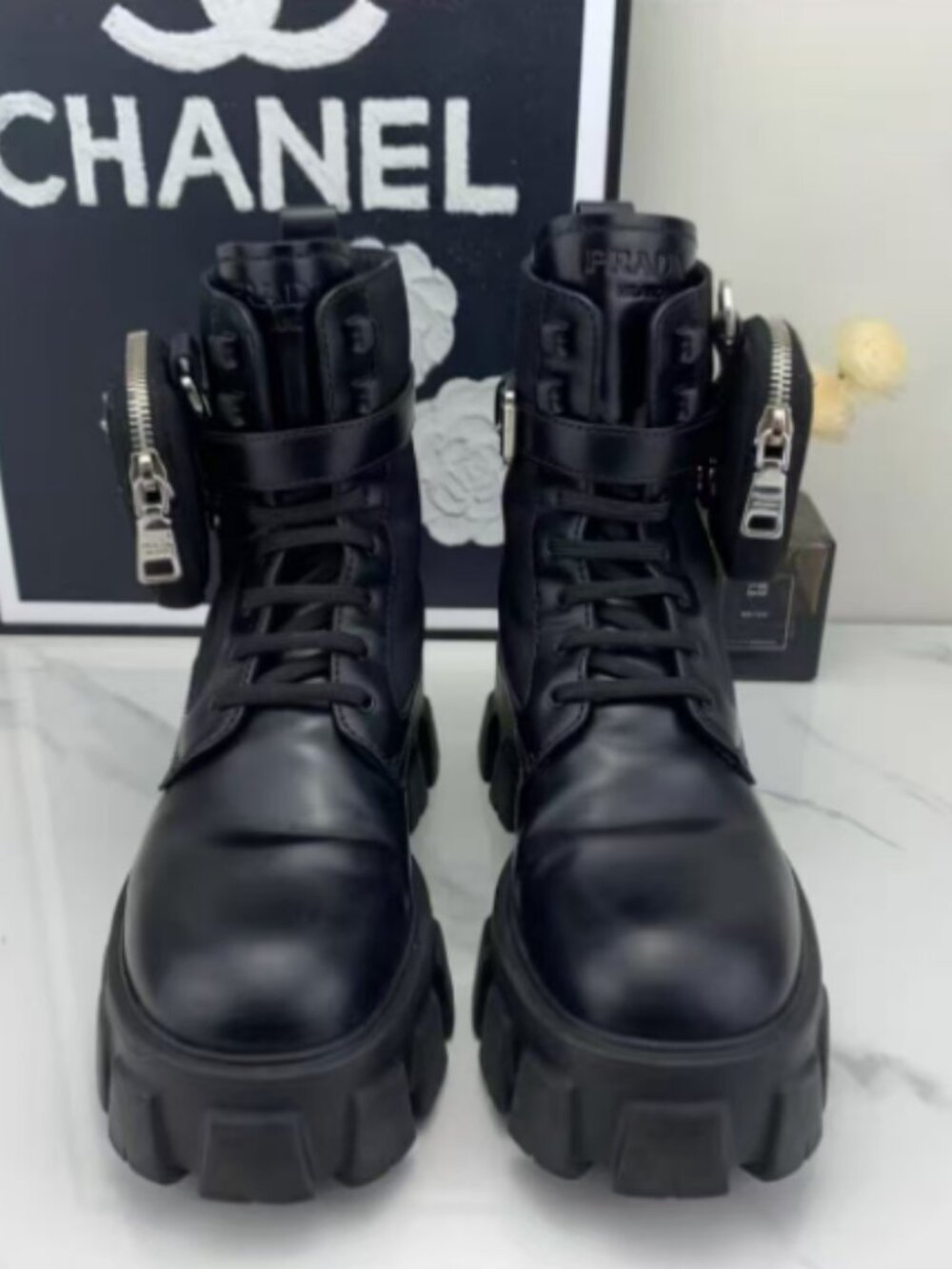 Prada Monolith Lug Sole Platform Boots, Size 38 (US 8)
